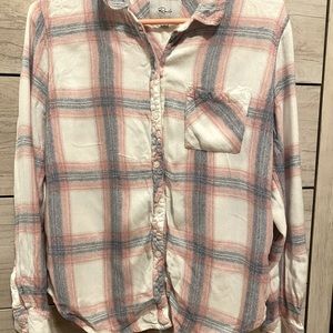 Rails white/pink/lavender lt blue plaid button up